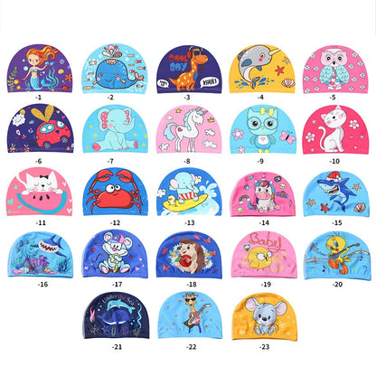 Children Cartoon Swimming Cap Kids Elastic Fabric Swimming Pool Water Sport Protect Ears Hat Swim Bathing Hats Caps Boys Girls