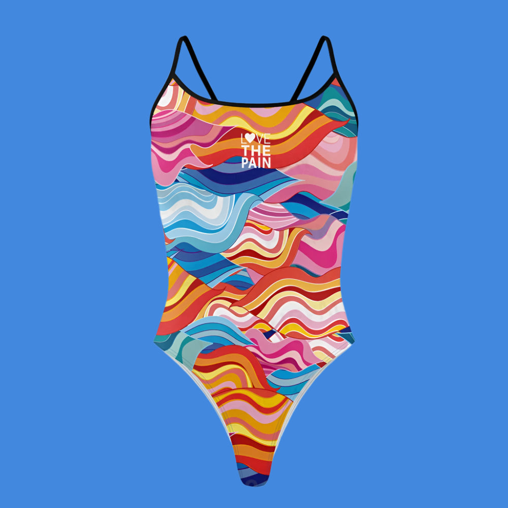 Love The Pain Summer Flower Lines Print Ladies One Piece Swimsuit