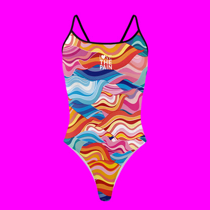 Love The Pain Summer Ladies One Piece Flower Waves Swimsuit