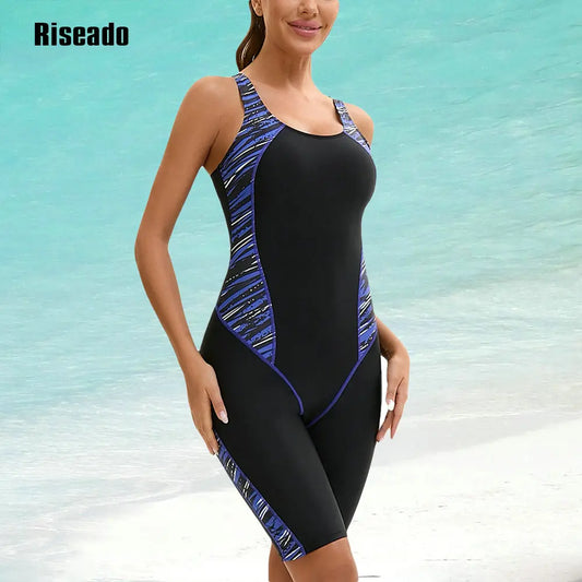 Women's Knee Length Boyleg One Piece Swimsuit Athletic Swimming Racerback Modest Sport Bathing Suit