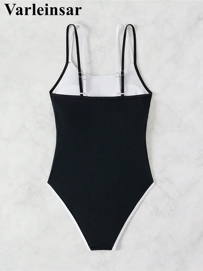 S - XL Splicing Backless High Leg Cut One Piece Swimsuit Women Swimwear Female Padded Monokini Bather Bathing Suit Swim