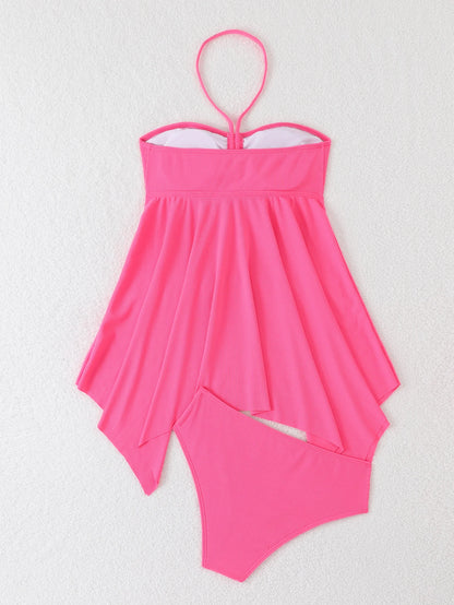 Tankini Two Pieces Swimsuit Women Halter Swimwear Female Solid Bathers Bathing Swimming Swim Suit Summer Beach Dress