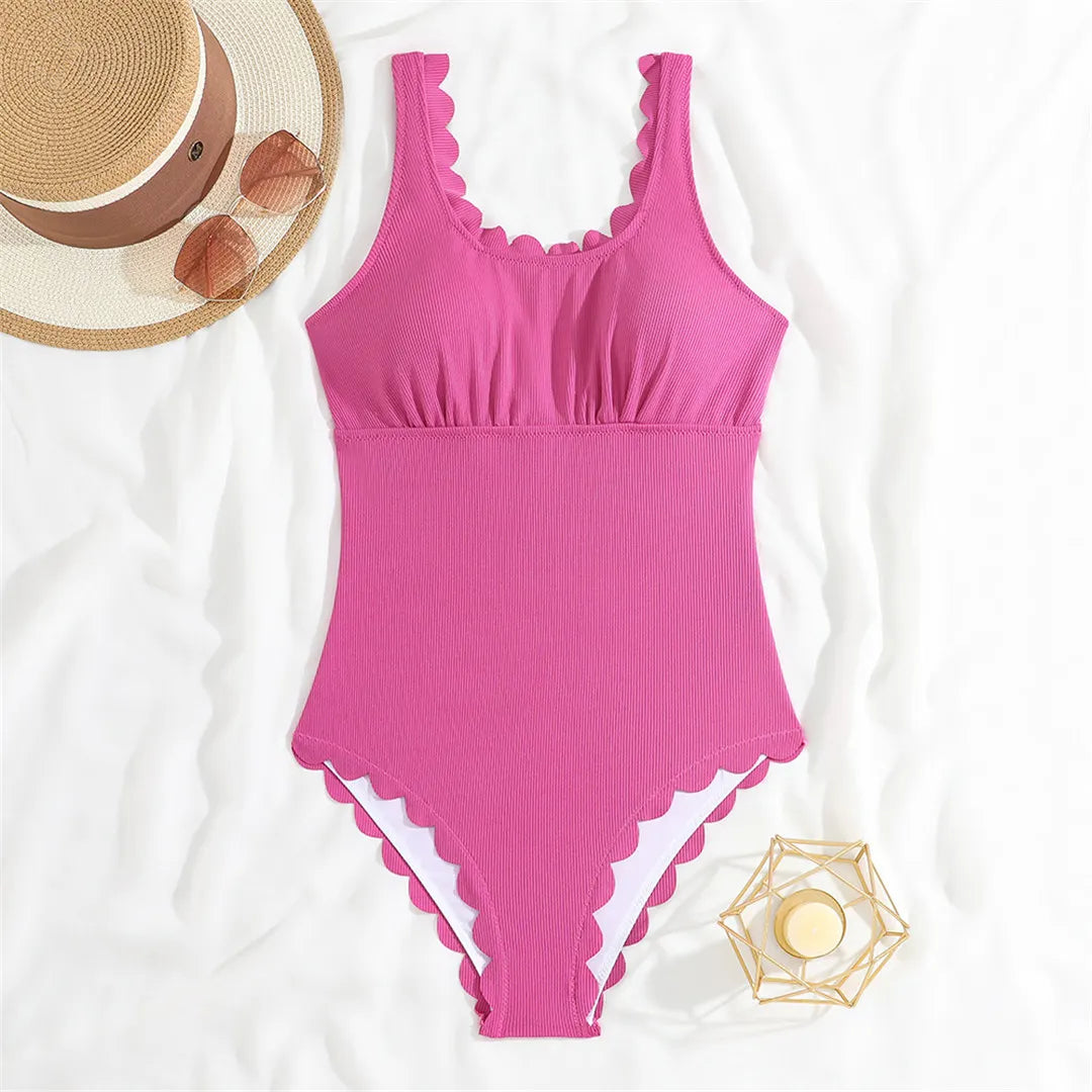S - XXL 11 Colors Ribbed Frilled Women Swimwear One Piece Swimsuit Female Backless High Leg Cut Bather Bathing Suit Swim