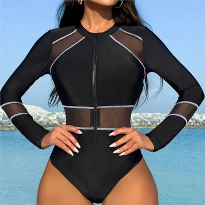 Rash Guard High Waist Swimsuit Women Summer Bathing Suit Long Sleeve Swimwear Women Beach Swimming Suit For Female