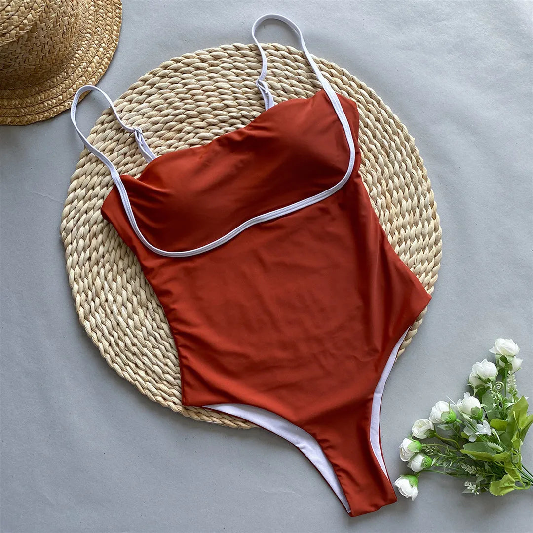 Splicing High Leg Cut One Piece Swimsuit Women Swimwear Female Monokini Padded Bather Bathing Suit Swim