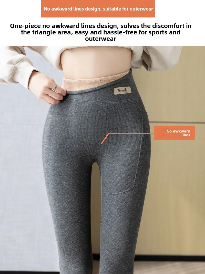 High Waist Thickened Lamb Velvet Leggings Women's plus Size Cuffed Cotton Nine-Piece Pants Warm Fleece Small Foot Pants