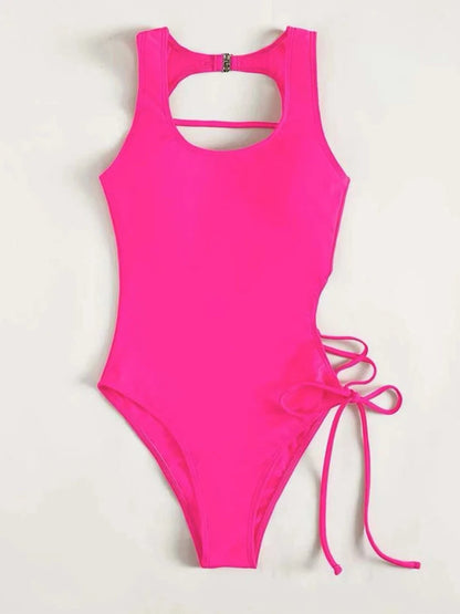 Lace Up Back Swimsuit One Piece Printed Swimwear Women Backless Bathing Swimming Suit Female Padded Beachwear Bodysuit