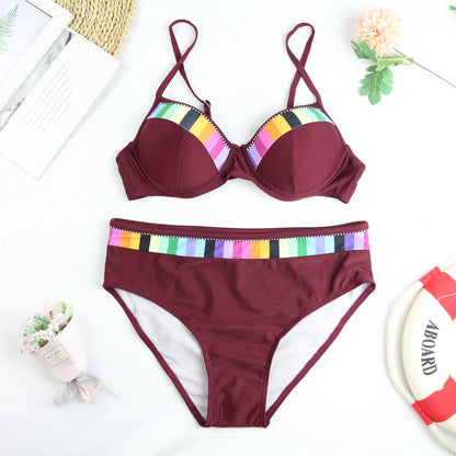 Swimwear Women Push Up Bikini Set Vintage Solid Brazilian Swimsuit Bathing Suit Beachwear Bathers