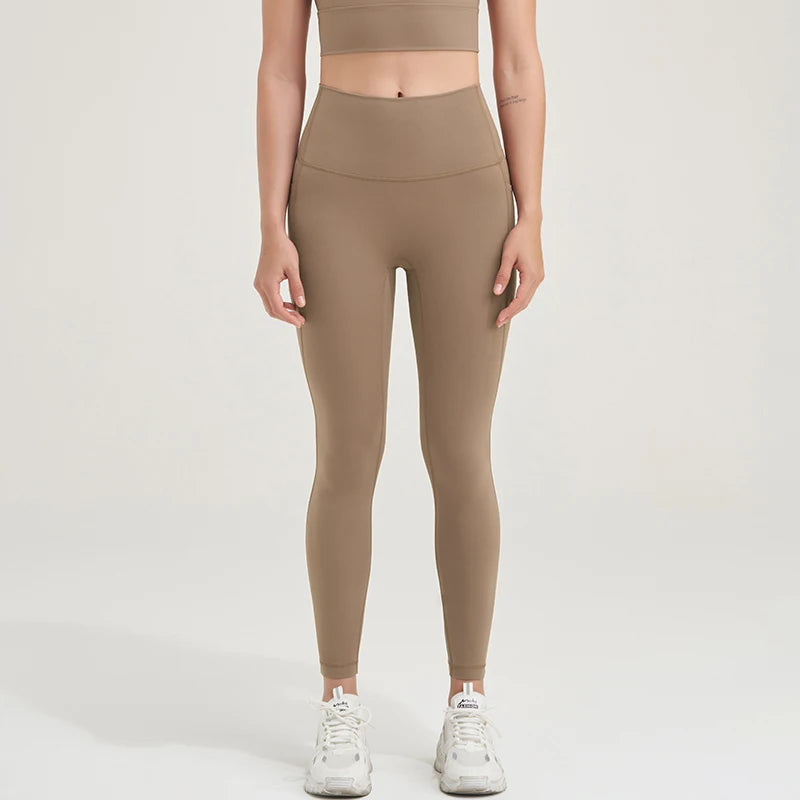 Nylon Leggings Yoga Women's Pants Gym Sport Fitness Pants Tight Elastic Breathable High Waist Side Pockets Sportswear