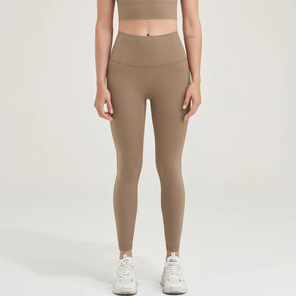 Nylon Leggings Yoga Women's Pants Gym Sport Fitness Pants Tight Elastic Breathable High Waist Side Pockets Sportswear