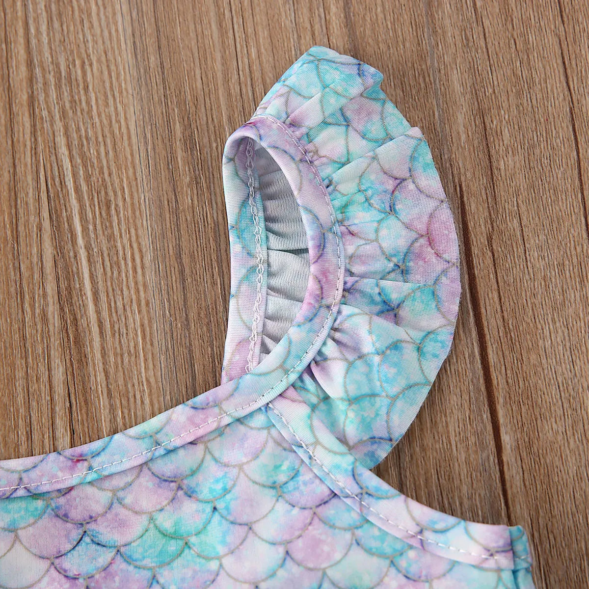 Baby Girls Mermaid Swimwear Fish Scale  Swimsuits Ruffled Sleeveless Bathing Suit with Tutu Skirt