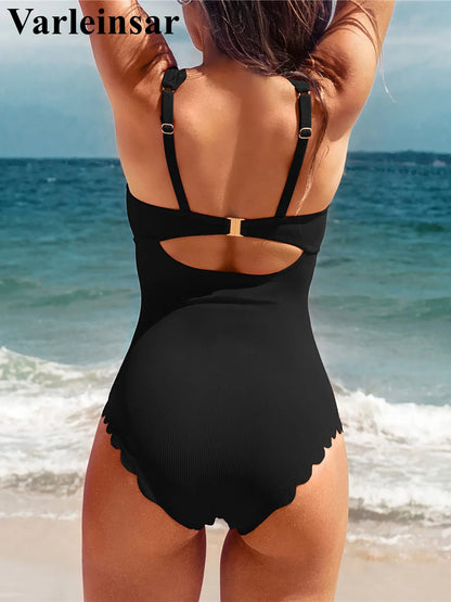 S - XXL 11 Colors Ribbed Frilled Women Swimwear One Piece Swimsuit Female Backless High Leg Cut Bather Bathing Suit Swim