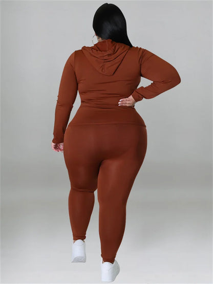 Wmstar Plus Size Two Piece Outfits Women Hoodies Sweatsuit Leggings Pants Sets Solid Stretch Matching
