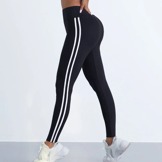 Women Striped Slim Sports Pants Yoga Leggings High Waist Hip Lifting Casul Tights Workout Running Stretchy  Gym Leggings