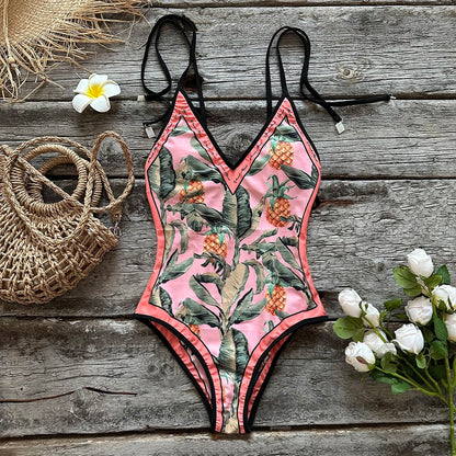 Double -sided wear One Piece Swimsuit Shoulder Strappy Swimsuit Floral Print Swimwear Women Backless Bathing Suit