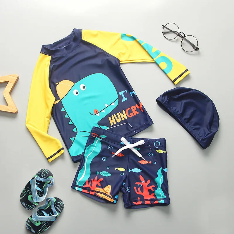 Boys' Cartoon-Print Short-Sleeve Rash Guard & Shorts Set
