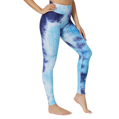 Women's Yoga Pants for Fitness Hip Lifting High Waist Bodybuilding Tight Fitting Jacquard Tie Dye Bubble Pants Leggings