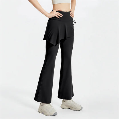 Skirted Bell Bottom Yoga Pants Yoga Skirted Pants Gym Skirted Leggings Sports Skirt Flared Pant Drawstring Bootcut Pant