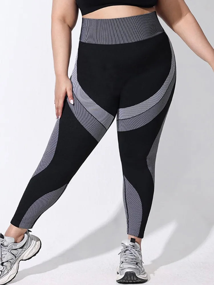 XL-4XL Plus Size Sports Pants Lines Lifting Buttocks Sports Tight Pants Women High Waist Elastic Fitness Running Yoga Pants