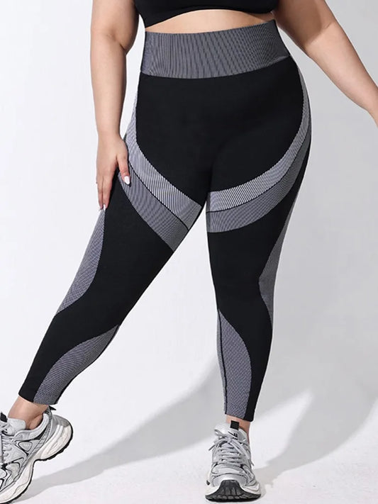 XL-4XL Plus Size Sports Pants Lines Lifting Buttocks Sports Tight Pants Women High Waist Elastic Fitness Running Yoga Pants