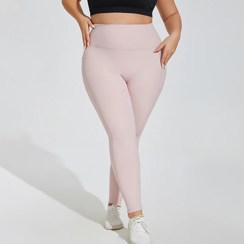 XL~4XL Gym Leggings Yoga Oversized Women's Pants Two Side Pockets Tight Breathable Elastic High Waist Womens Clothing