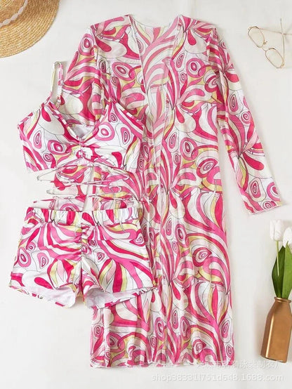 Summer Print Bikinis Swimwear Female Swimsuit Beachwear Push Up Three-Piece Bikini Set Women Swimming Bathing Suit