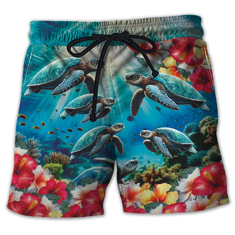 Animal Turtle 3D Printed Short Pants For Men Clothes Casual Hawaiian Sea Animal Beach Shorts Loggerheads Trunks Kids Trousers