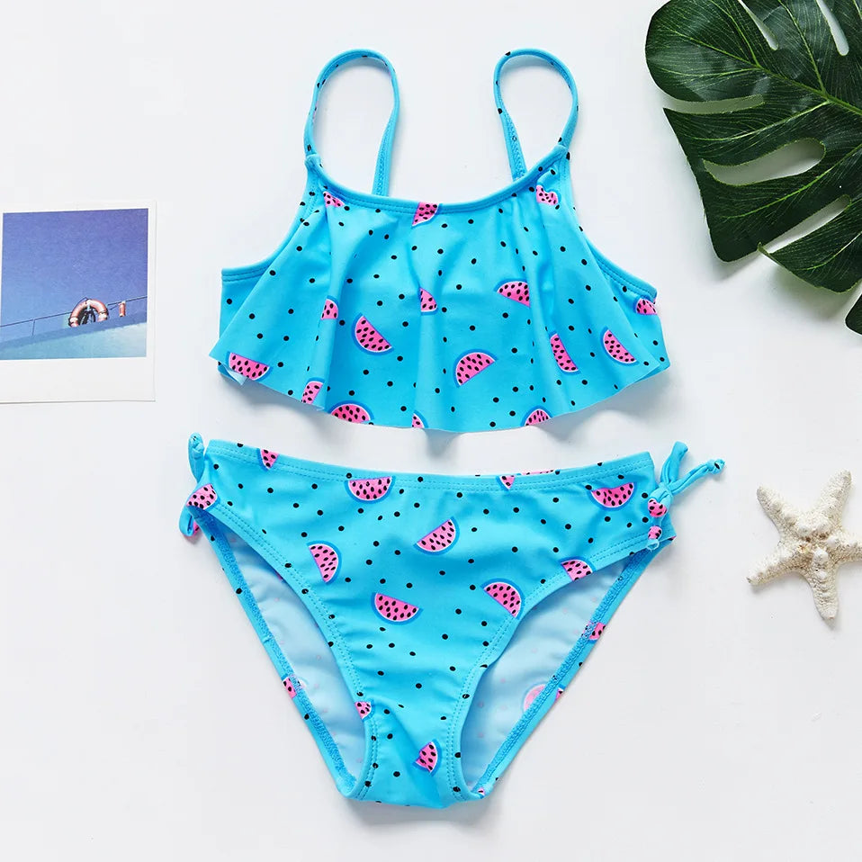 Summer Kids Girls Swimsuits Vacation Beach Tops Shorts Toddler Bikinis Sets Fashion Children Surfing Swim Suit