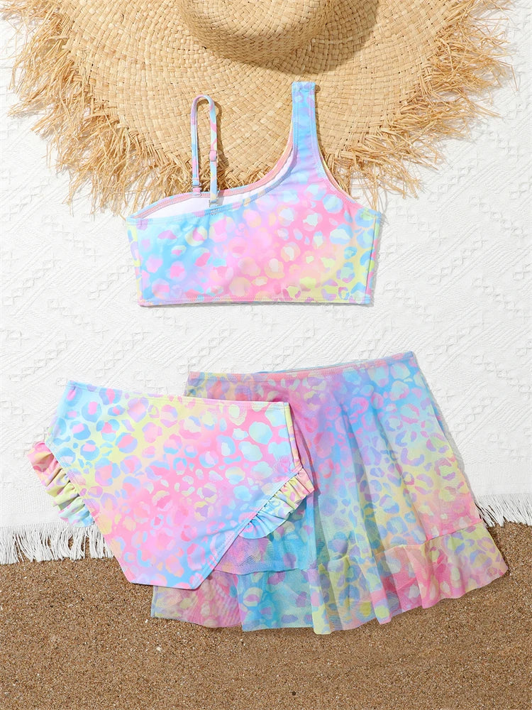 Bikini Girls Swimsuit Gradient Sling Children Bikinis Set Three Piece Swimwear Summer Beach Wear Swimming Bathing Suit