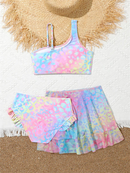 Bikini Girls Swimsuit Gradient Sling Children Bikinis Set Three Piece Swimwear Summer Beach Wear Swimming Bathing Suit