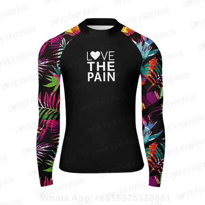 Love The Pain Men Surf Swimming Tshirt Swimsuit Beach UV Protection Rash Guard Diving Suit Long Sleeve Surfing Clothes Rashguard