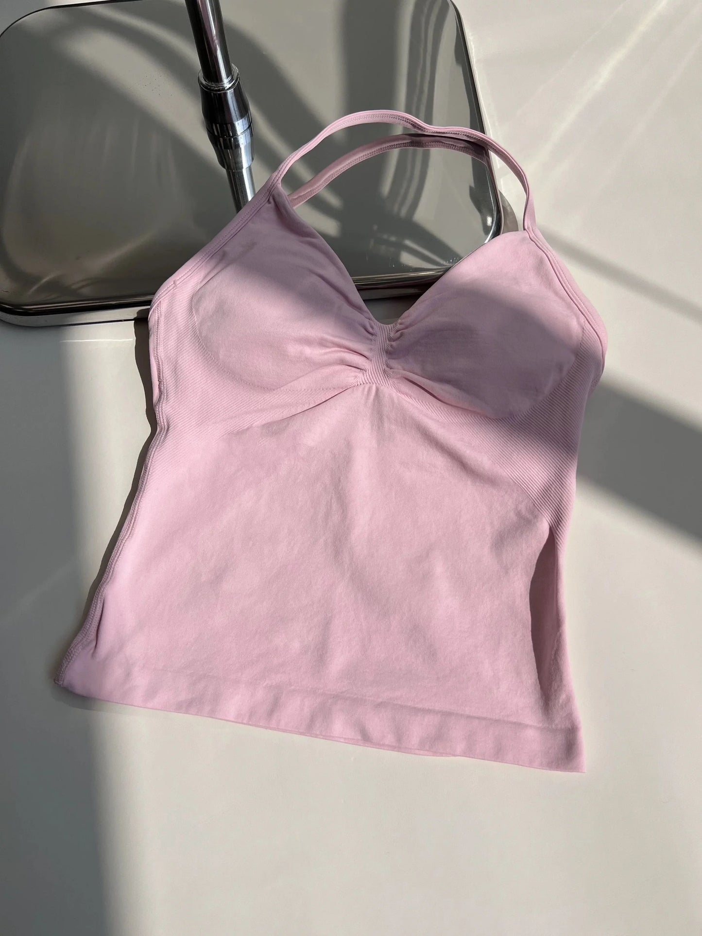 Longline Strappy Gym Top Custom Logo Backless Gym Clothes Women Scrunch Built-in Bra With Removable Cups Yoga Tank Tops