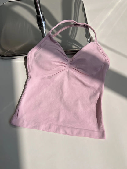 Longline Strappy Gym Top Custom Logo Backless Gym Clothes Women Scrunch Built-in Bra With Removable Cups Yoga Tank Tops