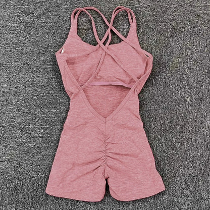 Pad Cross Back Women Lycra Fitness Gym One Piece Jumpsuit Leggings Workout Pant Female Shorts Active Wear Sport Outfit Suit