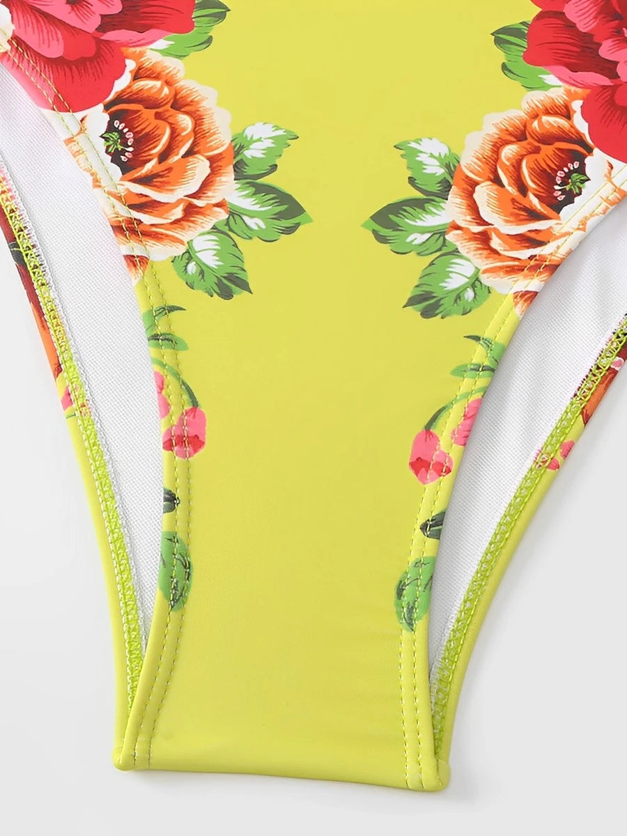 Ruffle Push Up Swimwear Women One Piece Floral Swimsuit Vintage Bather Bathing Swimming Swim Suit Beachwear Summer Bodysuit