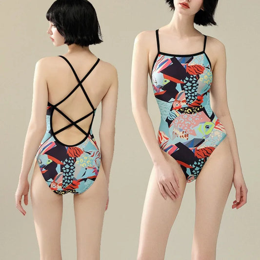 Swim Racing One-piece Swimsuit Women Bikini Professional Train Swimming Pool Exclusive Chlorine Resistant Swimwear No Chest Pad