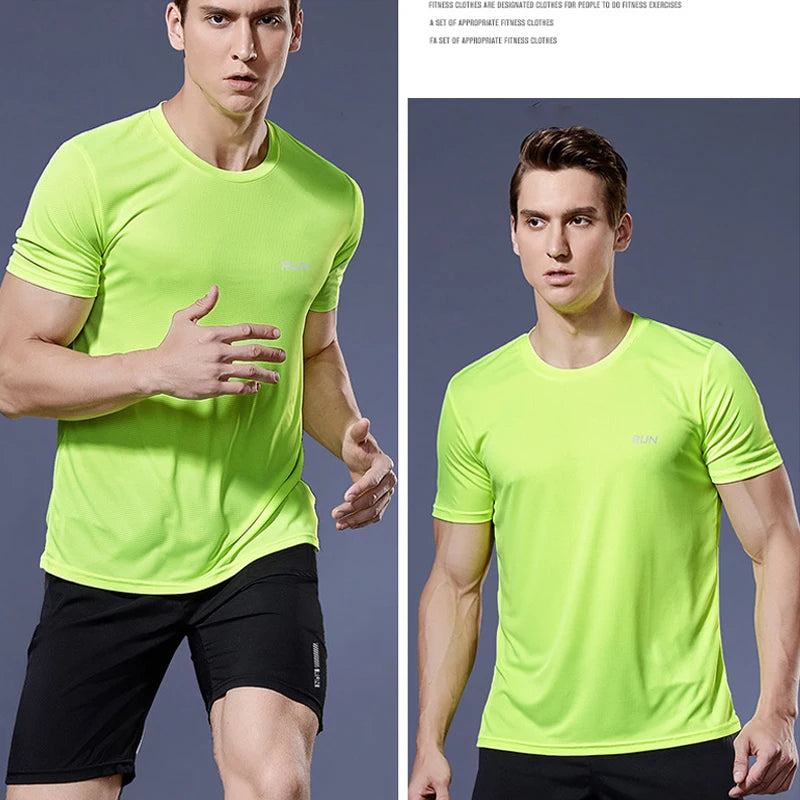 Mens Short Sleeve Sport t Shirt Quick Dry Running t-Shirt Breathable Fitness Shirt Top Ice Silk Gym Football Jerseys Man Clothes