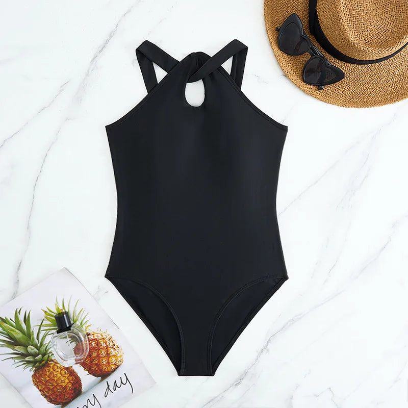 Girls Swimsuit One Piece Black Kids Swimwear Solid Children's Bathers Bathing Swimming Swim Suit Summer Beachwear