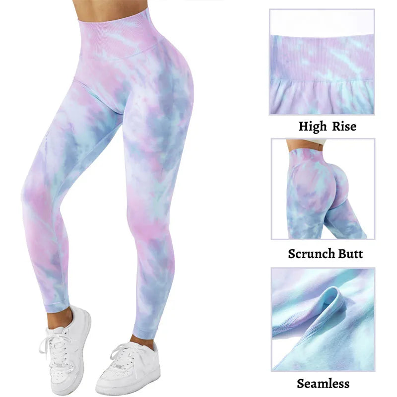 Yoga Leggings for Fitness Women Sport Tights Seamless Scrunch Butt Legging High Waist Sportswear Tie Dye Workout Tights Gym Pant