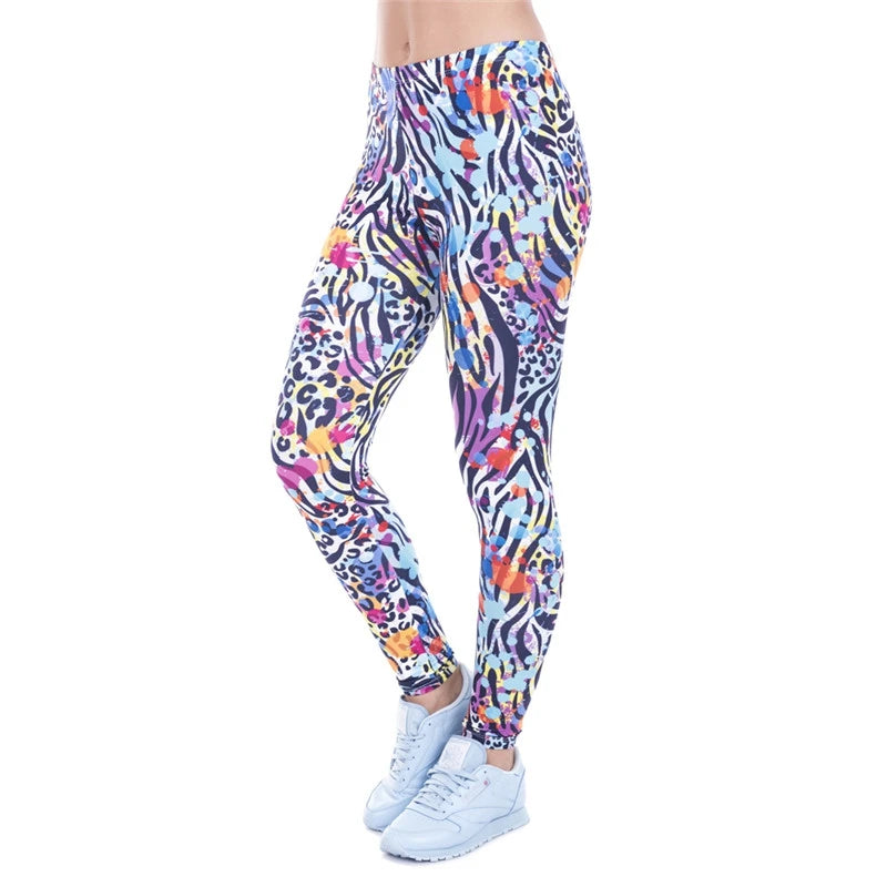 DeanFire Women's 80s Leggings Artistic Splash Printed Buttery Soft Stretchy Pants Leggings Elastic Waist Regular Trousers