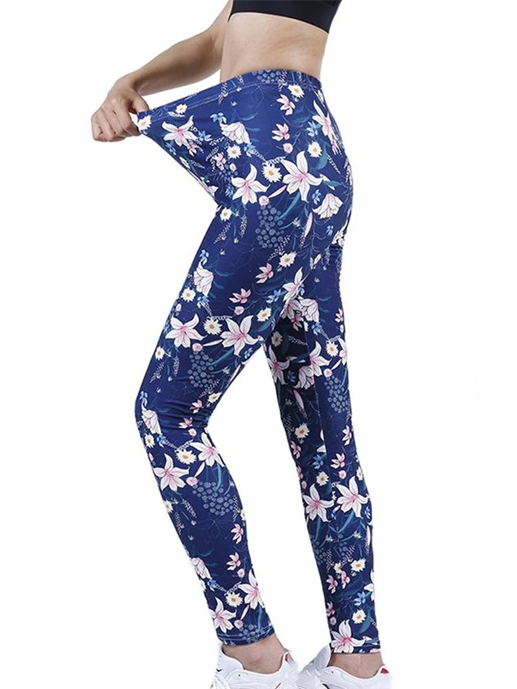 Floral Fashion Women Leggings Beautiful Leaf Floral Printing High Waist Jeggings Stretch Pant