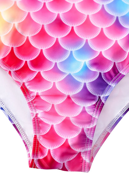 Bikini Cut Bottom Swimwear Kids Girl Sleeveless Straps Half Backless Swimsuit Bright Rose Red Beach Pool  Play Water Summer Tops