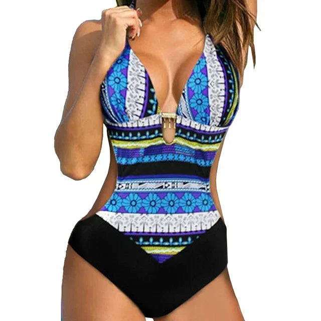 S - XXL Color Pattern Printed Bra Cup Female Swimwear One Piece Swimsuit Women Push Up Monokini Backless Bather Bathing Suit Swim Lady
