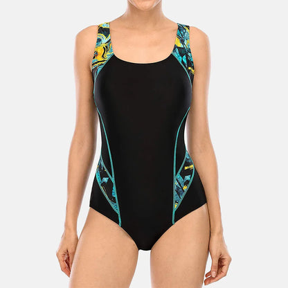 Attraco One Piece Women Sports Swimwear Sports Swimsuit Colorblock Monokini Beach Bathing Suit Bikini Monokini Backless