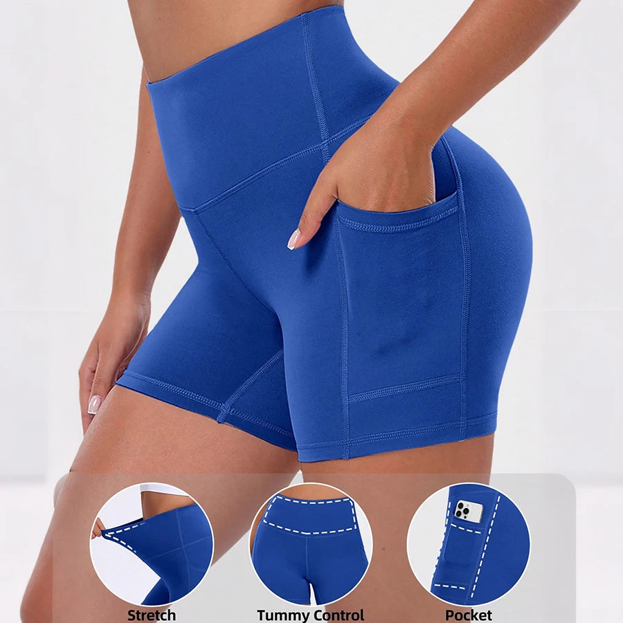 Women Shorts with Pockets Tummy Control Butt Lifting Cycling Tights Stretchy Slim Gym Sports Shorts Summer Casual Wear
