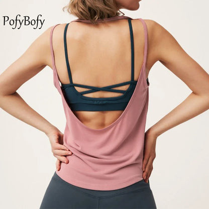 Backless Seamless Sleeveless Casual Shirt Lightweight Loose Vest Running Yoga Workout Fitness Tanks Tops for Women