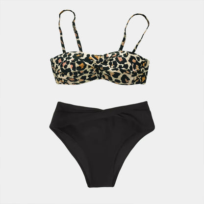 Leaf Print Bikini Female Swimsuit Women Swimwear Thong Push Up Bikinis Set High Waist Swimming Suits for Bathing Suit