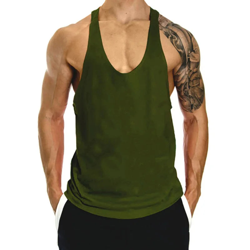 Summer 100% Cotton Bodybuilding Muscle Stringer Tank Top Men Fitness Workout Y BACK Vest