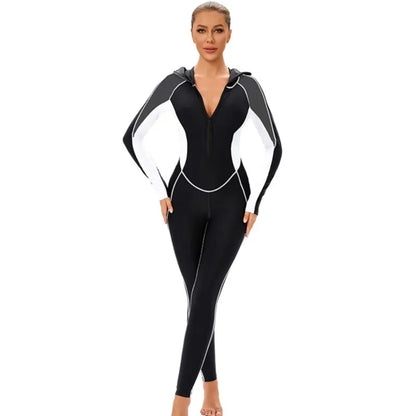 Long Sleeves Swimwear Women Surfing Swimsuit Striped Bathing Suits Zipper One-piece Swim Suits Pants Push Up Beach Wear