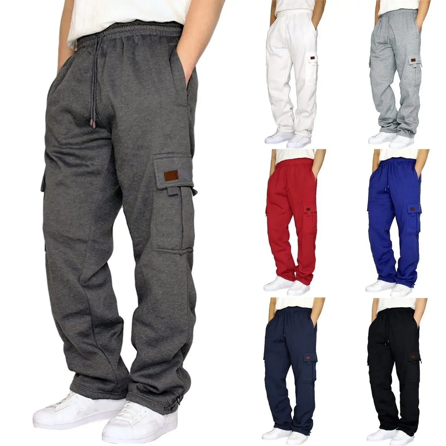 Men's Fleece Lined Casual Sports Long Pants Cuffed Waist Baggy Sweatpants Workwear